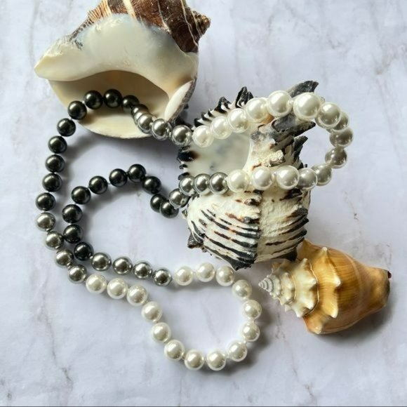 10mm Gradient Color White Gray Black Shell Pearl Necklace 29in - Picture 8 of 14